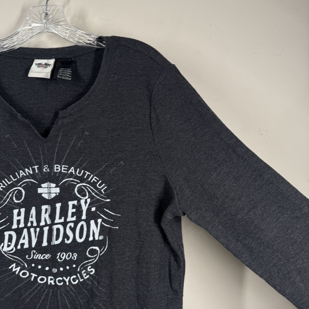 Harley Davidson Women's Sz 2X Long Sleeve Waffle Knit Thermal T Shirt Bike Y2K - Picture 8 of 16